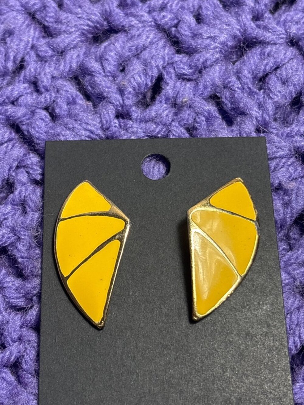Vintage Yellow Enamel Goldtone Stud Earrings 1.25 inches